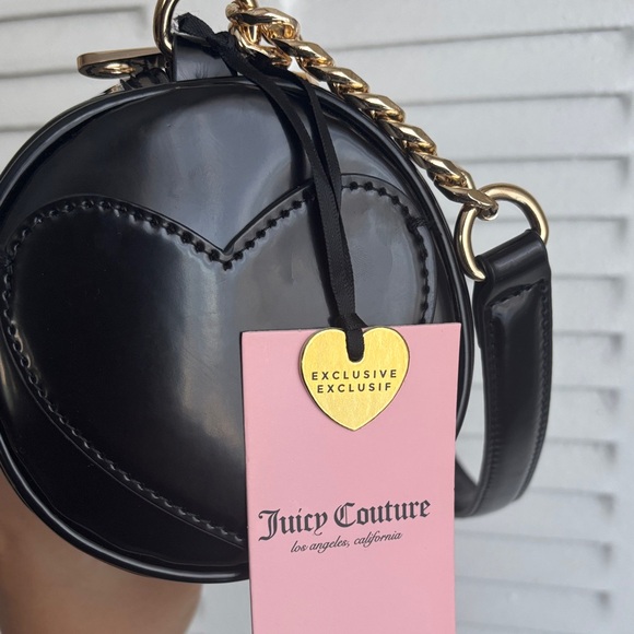 Juicy Couture Black Baguette Barrel Bag Gold Chain Heart Charm Y2K Glam NWT - Picture 7 of 10